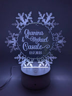 Personalized Snowflake LED Cake Topper: Engraved Acrylic Winter Wedding Decor