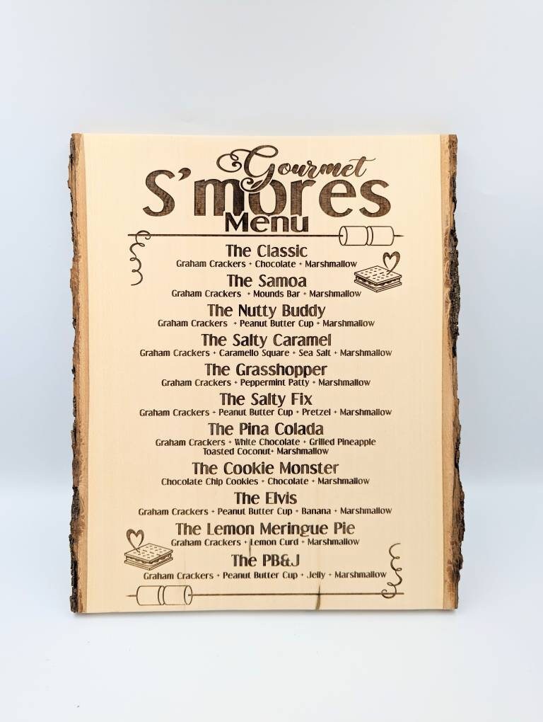 Engraved S'mores Menu Sign: Rustic Camp Decor