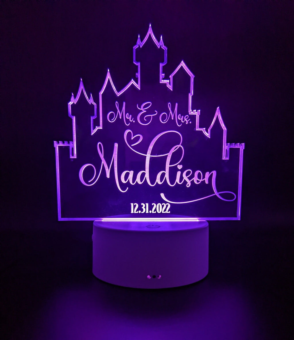 Custom LED Castle Cake Topper: Personalized Acrylic Wedding Decor
