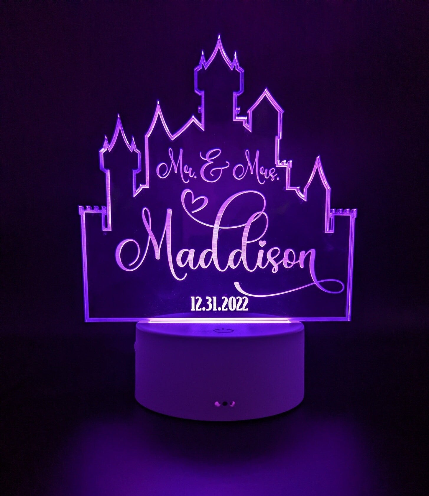 Custom LED Castle Cake Topper: Personalized Acrylic Wedding Decor