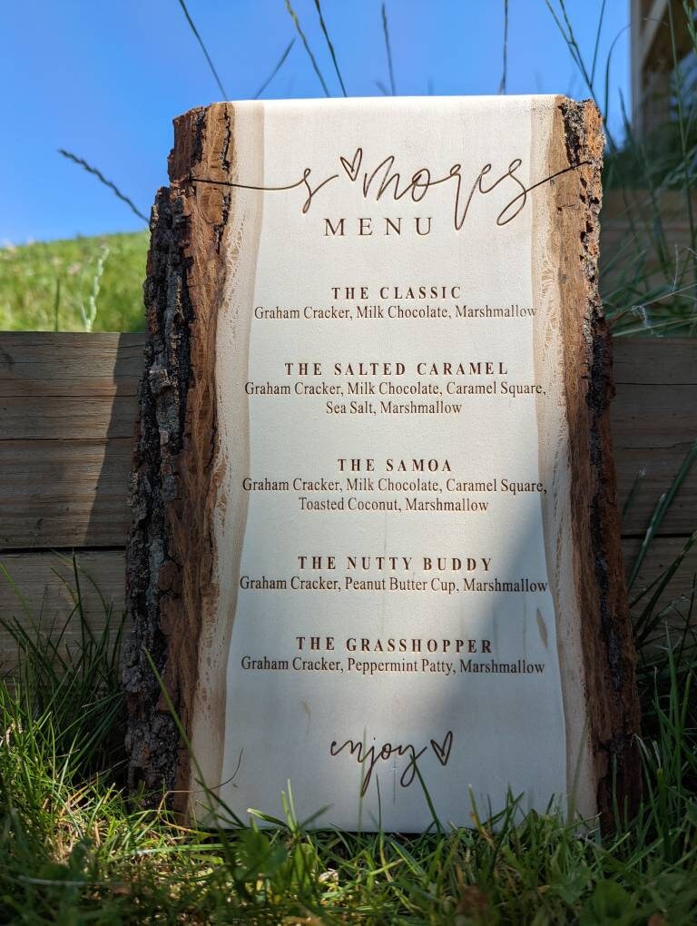 Engraved Wood S'mores Menu Sign: Rustic Camp Bar Decor