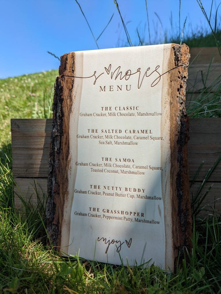 Engraved Wood S'mores Menu Sign: Rustic Camp Bar Decor