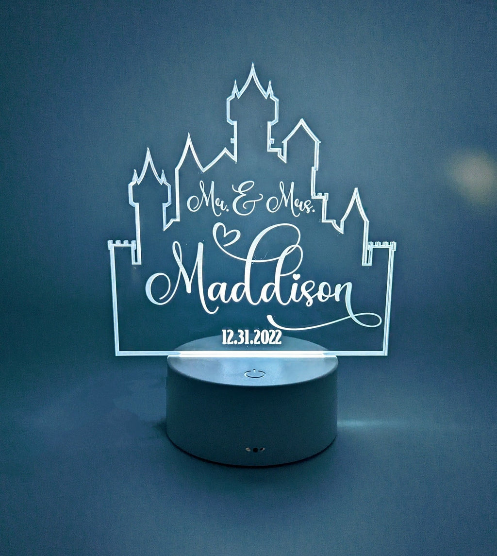 Custom LED Castle Cake Topper: Personalized Acrylic Wedding Decor