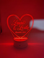 Engraved LED Heart Cake Topper: Personalized Acrylic Wedding Decor