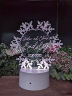 Personalized Snowflake LED Cake Topper: Engraved Acrylic Winter Wedding Decor