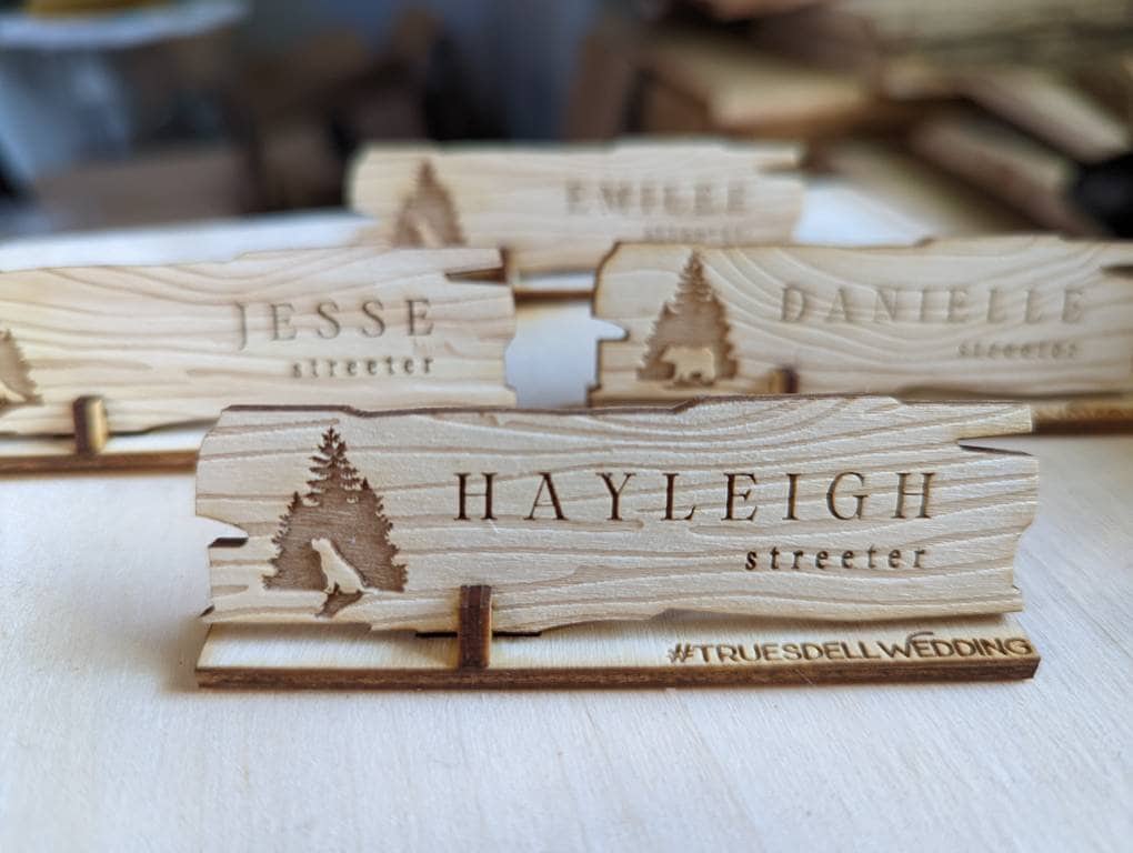 Engraved Rustic Wood Place Card: Outdoor Wedding Seating