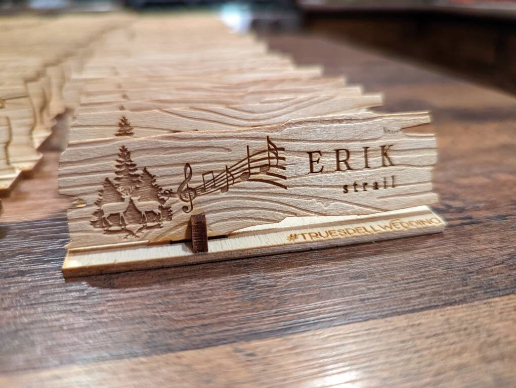 Engraved Rustic Wood Place Card: Outdoor Wedding Seating