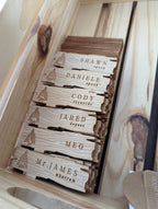 Engraved Rustic Wood Place Card: Outdoor Wedding Seating