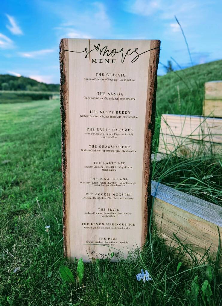 Engraved Wood S'mores Menu Sign: Rustic Camp Bar Decor