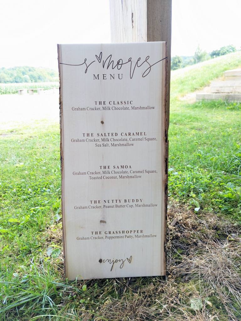 Engraved Wood S'mores Menu Sign: Rustic Camp Bar Decor