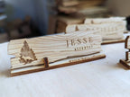 Engraved Rustic Wood Place Card: Outdoor Wedding Seating