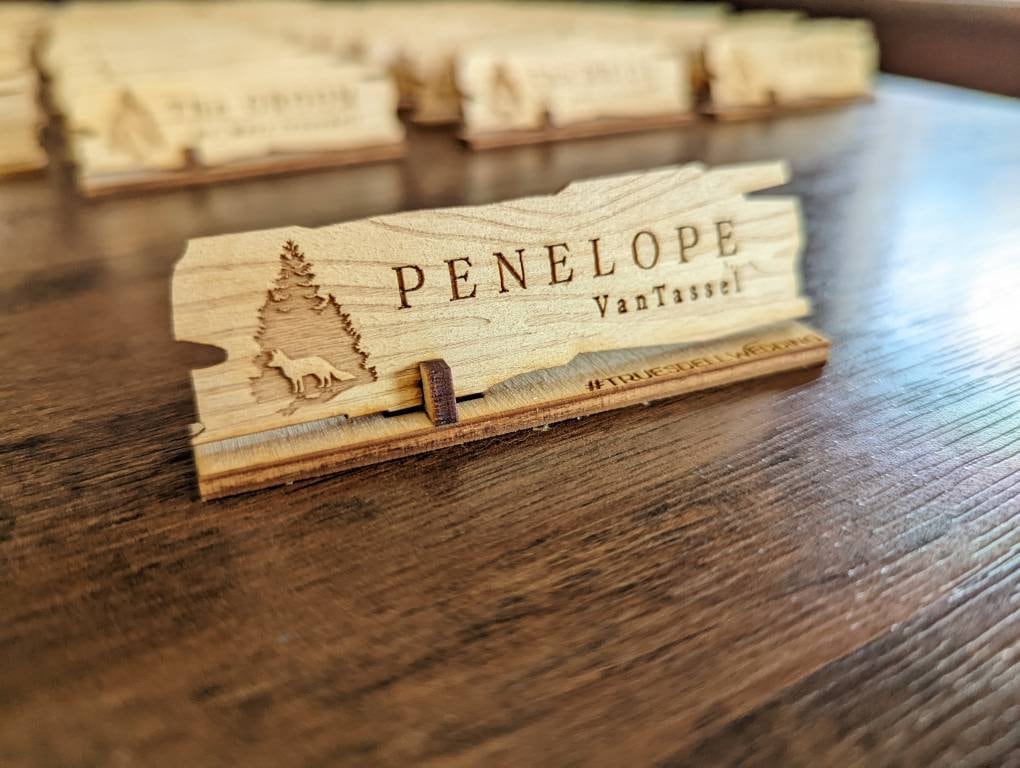 Engraved Rustic Wood Place Card: Outdoor Wedding Seating