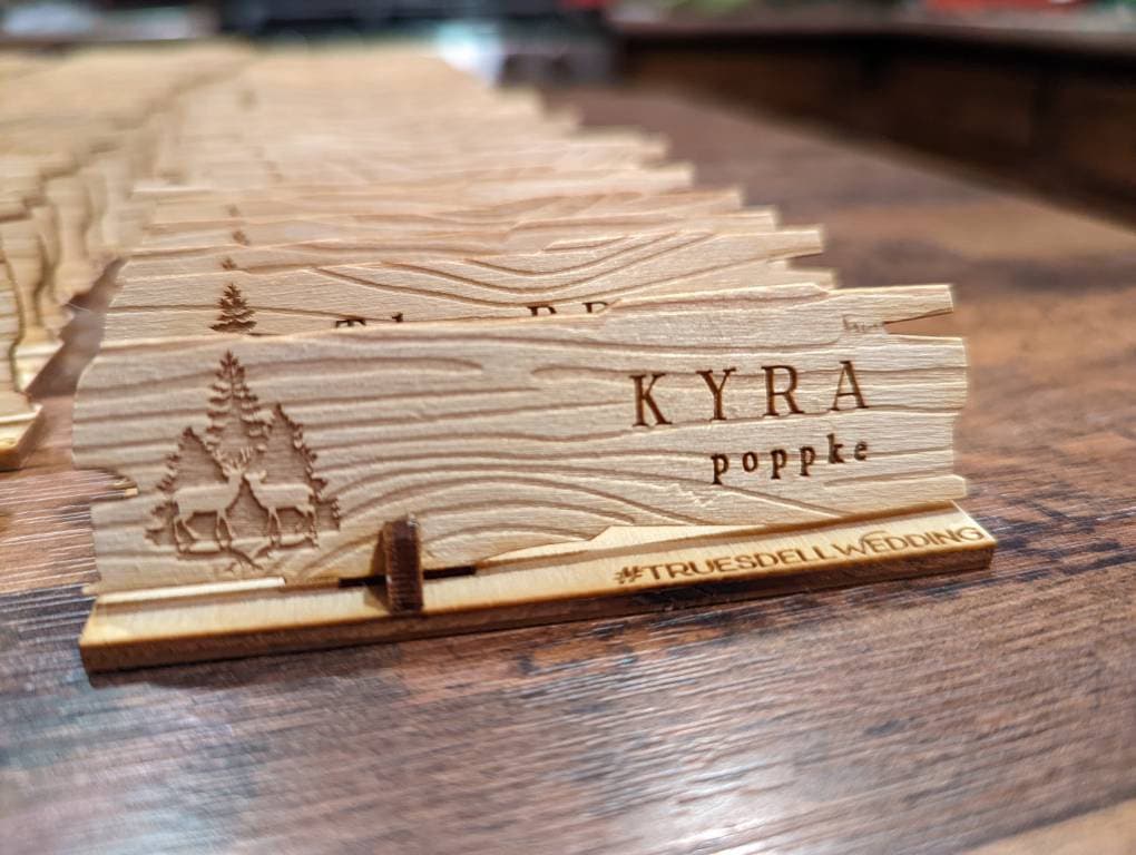 Engraved Rustic Wood Place Card: Outdoor Wedding Seating