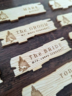 Engraved Rustic Wood Place Card: Outdoor Wedding Seating