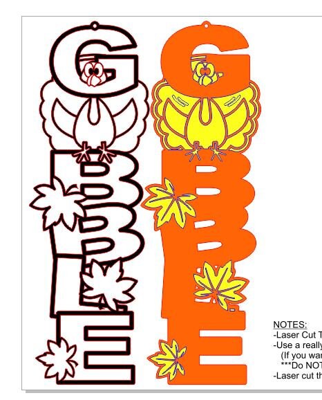Thanksgiving Door Hanger File, Turkey Gobble File SVG, DXF, ai, PDF, Turkey Door Hanger Laser File, Laser Cut Turkey Thanksgiving Sign Files
