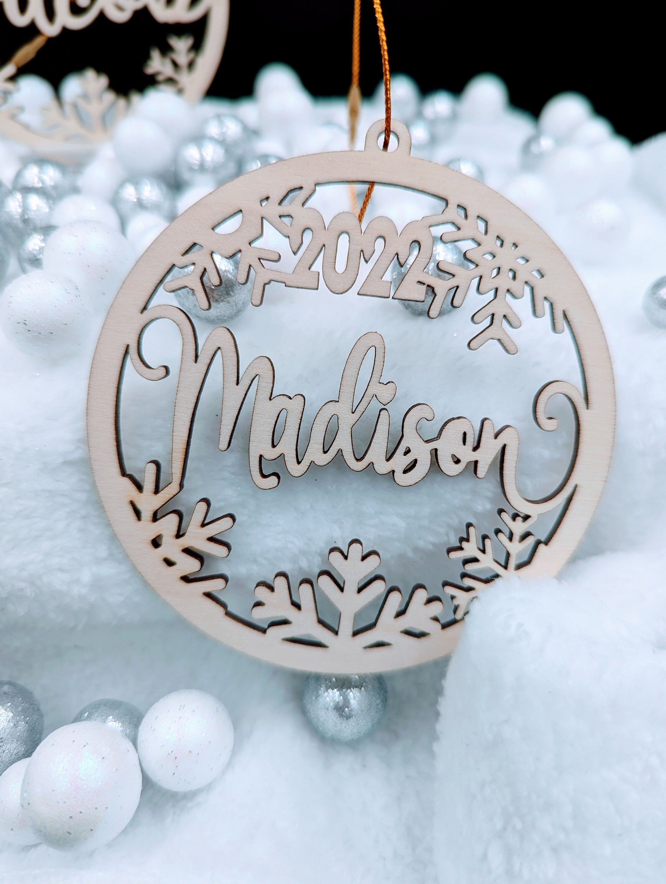 Personalized Snowflake Christmas Ornament: Acrylic or Wood Gift Tag
