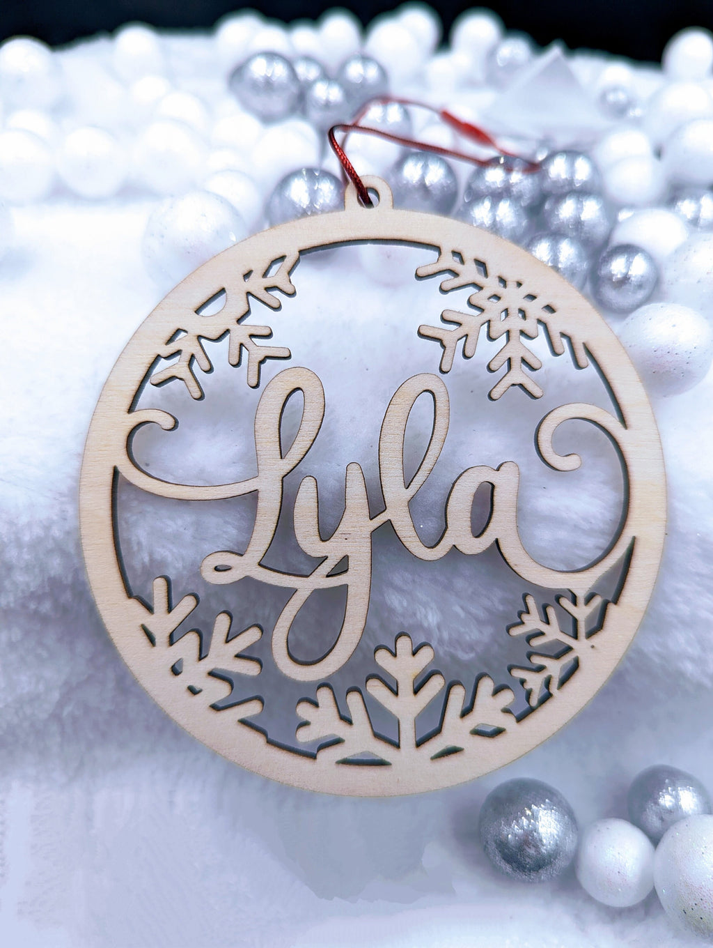 Personalized Snowflake Christmas Ornament: Acrylic or Wood Gift Tag