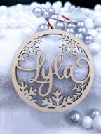 Personalized Snowflake Christmas Ornament: Acrylic or Wood Gift Tag