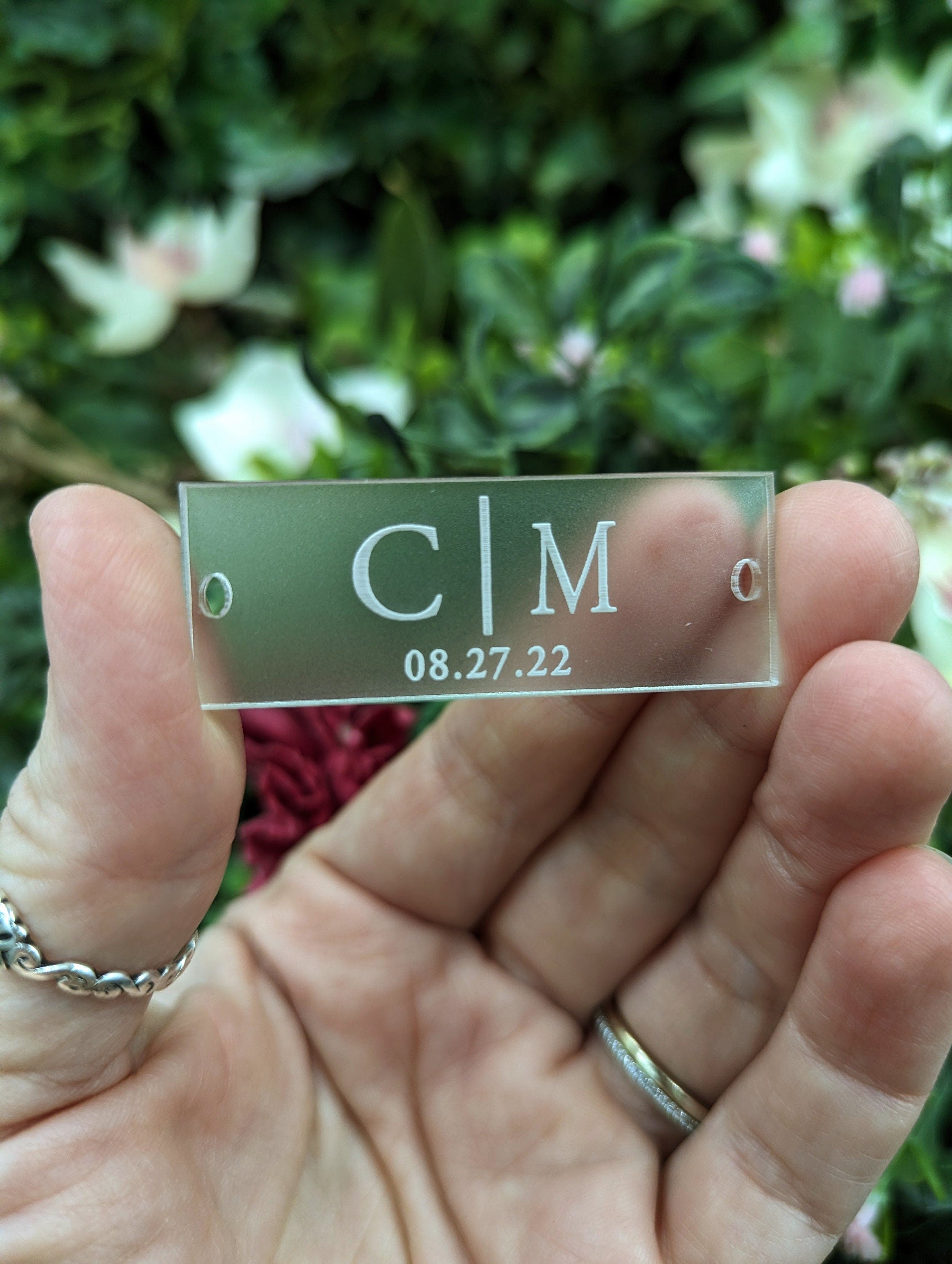 Custom Acrylic Wedding Invitation Belly Band Tag: Laser Engraved Charm, Engraved Lucite Charms, Wedding Tags, Custom made and Designed