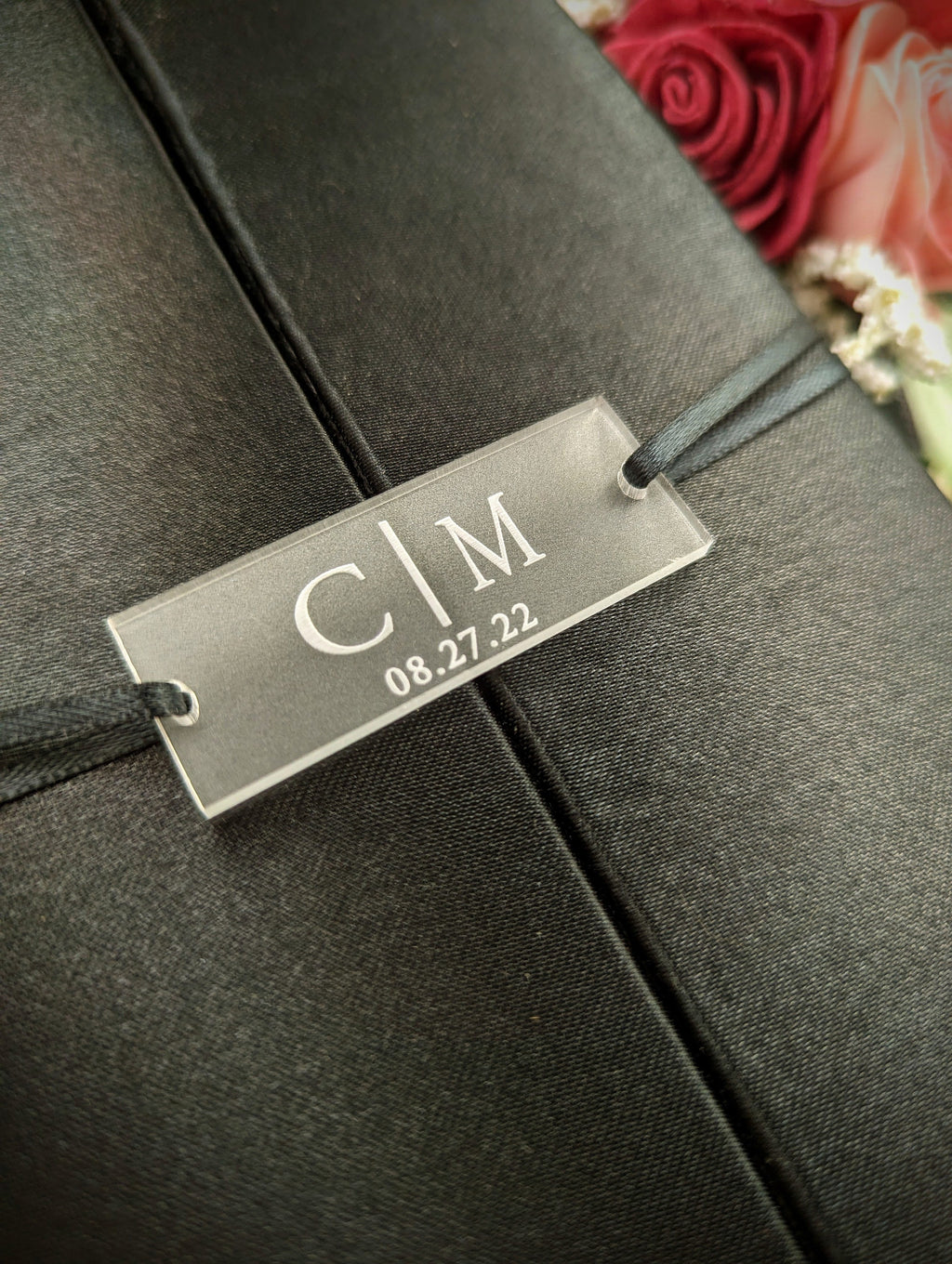 Custom Acrylic Wedding Invitation Belly Band Tag: Laser Engraved Charm, Engraved Lucite Charms, Wedding Tags, Custom made and Designed