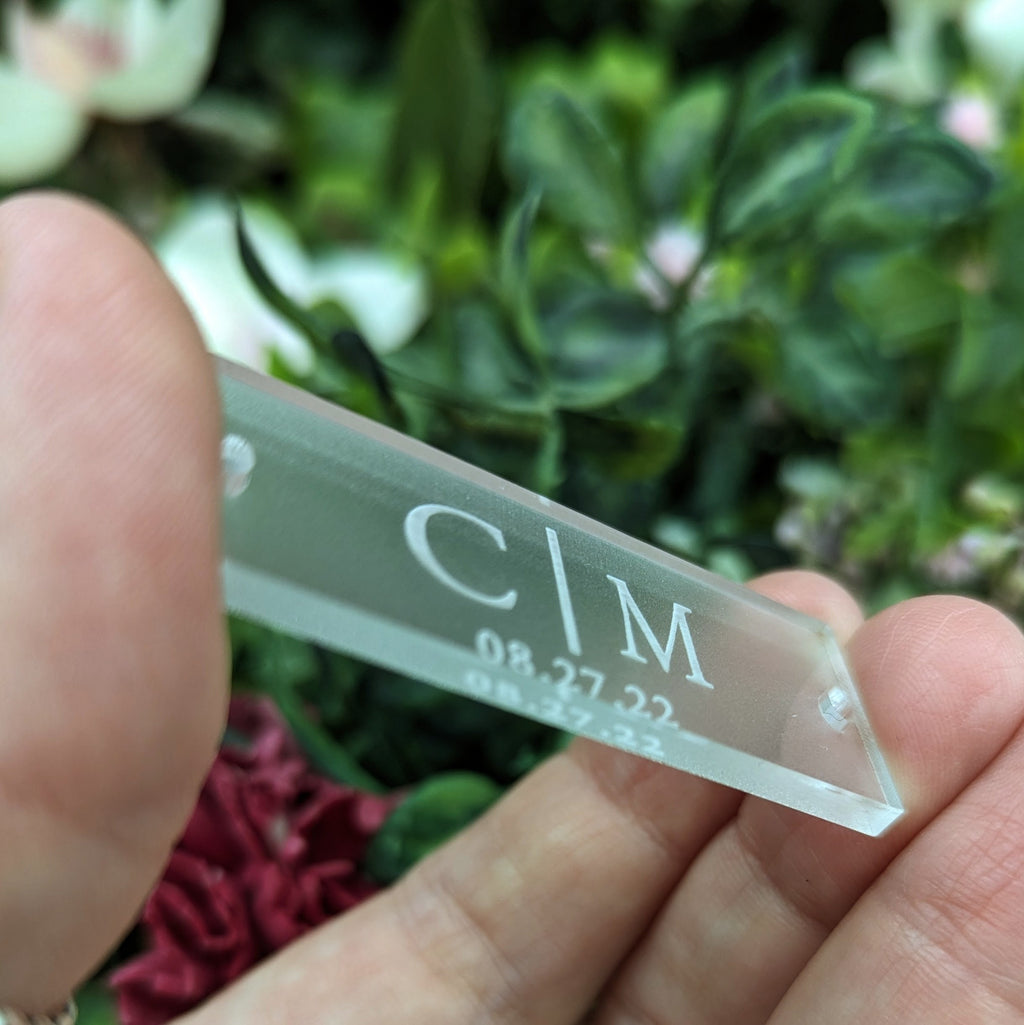 Custom Acrylic Wedding Invitation Belly Band Tag: Laser Engraved Charm, Engraved Lucite Charms, Wedding Tags, Custom made and Designed