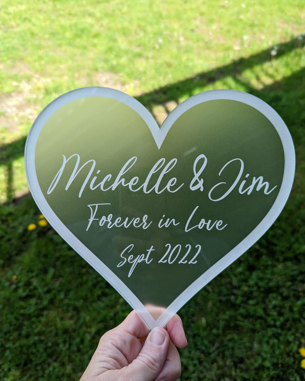 Engraved Frosted Acrylic Heart Cake Topper: Personalized Wedding or Birthday