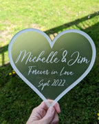 Engraved Frosted Acrylic Heart Cake Topper: Personalized Wedding or Birthday