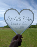 Engraved Frosted Acrylic Heart Cake Topper: Personalized Wedding or Birthday