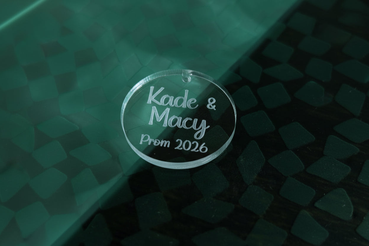 Personalized Floral Charm for Prom & Weddings | Custom Engraved Acrylic Bouquet Tag | Bridal Party Keepsake | Boutonniere & Corsage Accessory